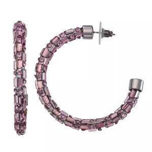 VERA WANG Rocker Chic Gunmetal Purple Rhinestone Crystals C Hoop Earrings**NEW!